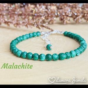 Malachite Gemstone Beaded Sterling Silver Bracelet